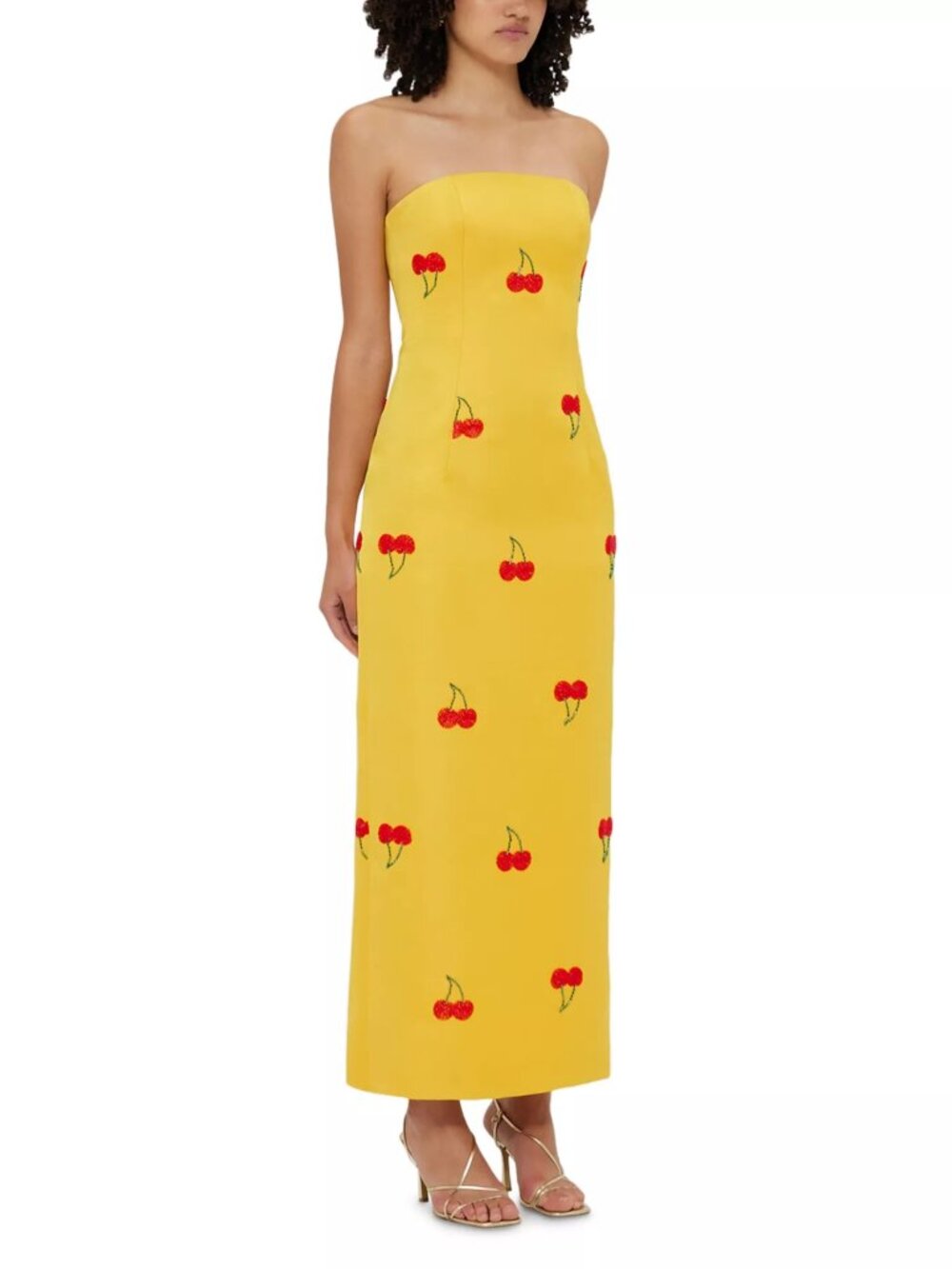 895$ LEO LIN Rayna Embellished Bustier Cherry Maxi Dress Size 10 US/14 AU Yellow - Picture 2 of 4